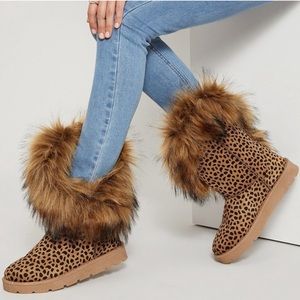 Asymmetrical Cheetah Print Faux Fur Boots